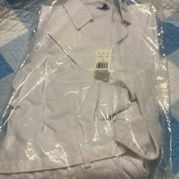 NWT Express Puff Sleeve Tie Waist White Denim Jumpsuit - Picture 9 of 9